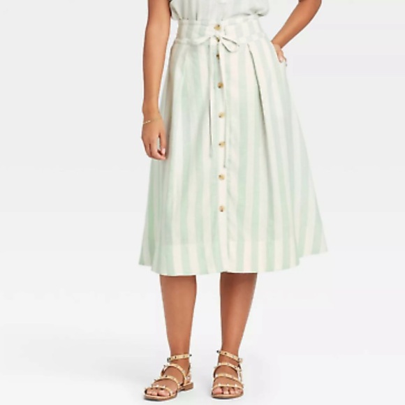 A new day mint striped boho skirt linen blend size xsmall - Picture 1 of 8